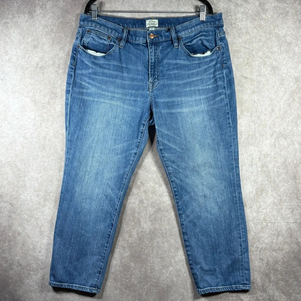 J. Crew Slim Broken In Boyfriend Jeans Womens Size 32P Blue Denim High Rise